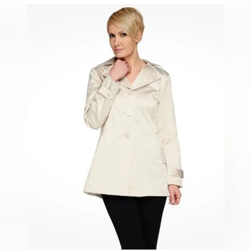 New! Joan Rivers Women's Sateen Swing Jacket Cotton-Polyester Stone , size L